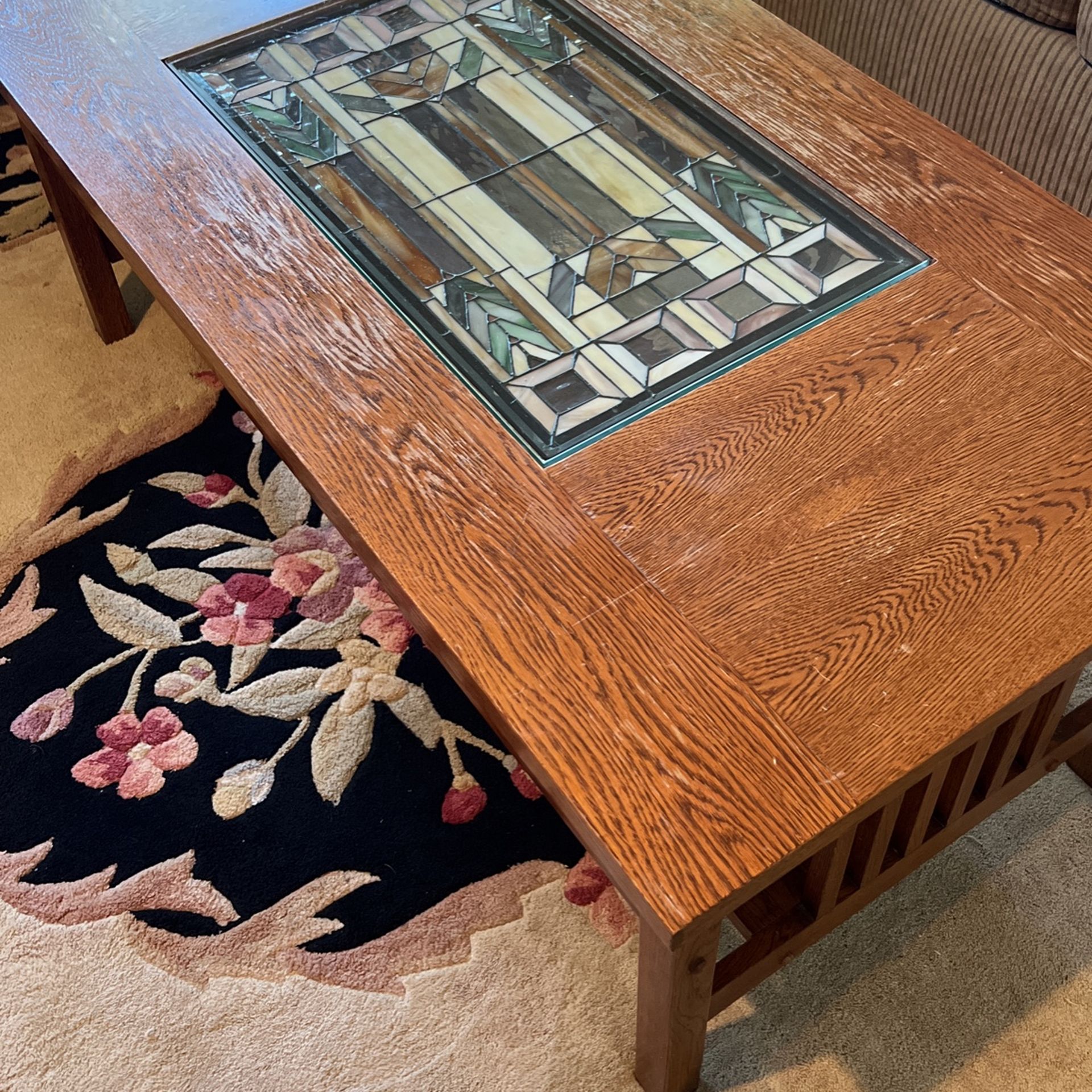 Craftsman Coffee Table With Stained Glass Inlay