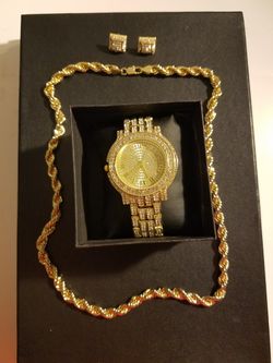 Iced out watch, rope chain, stud Earrings combo!