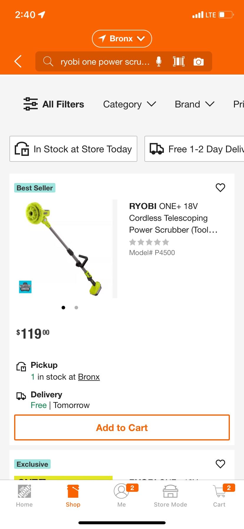 Brand New  ONE+ 18V Cordless Telescoping Power Scrubber (Tool Only)