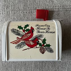 Small Vintage Christmas Red Cardinals Tin Mailbox Giftco Inc Birds