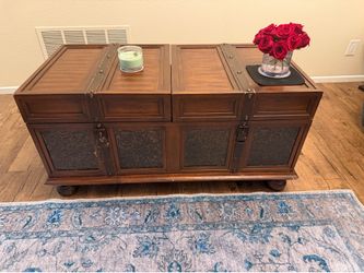 Wood Trunk Coffee Table with Embossed Panels