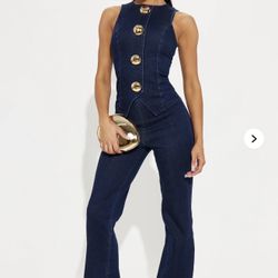 Fashion Nova Sonya Denim Jumpsuit Indigo