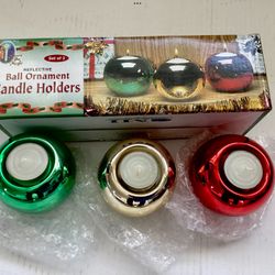 Vtg. Set Of 3 Reflective Christmas Ball Ornament Tea Candle Holders 1997 Unused Chadwick-Miller 