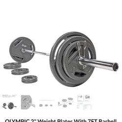 OLYMPIC 2" Weight Plates With 7FT Barbell BRAND NEW