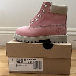 Toddler Pink Timberland 6 Inch Ankle Premium Size 7 Girls Walking Hiking Dress Boot