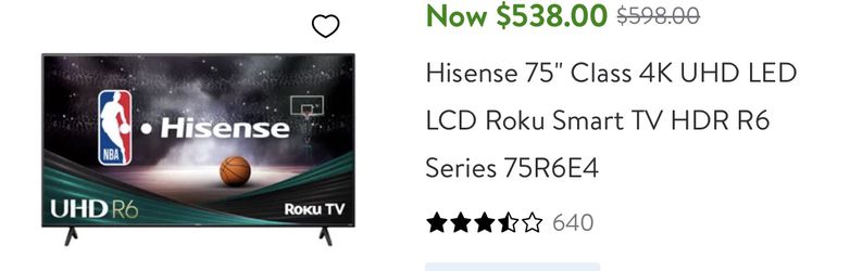 Hisense 75 Class 4K UHD LED LCD Roku Smart TV HDR R6 Series 75R6E4 