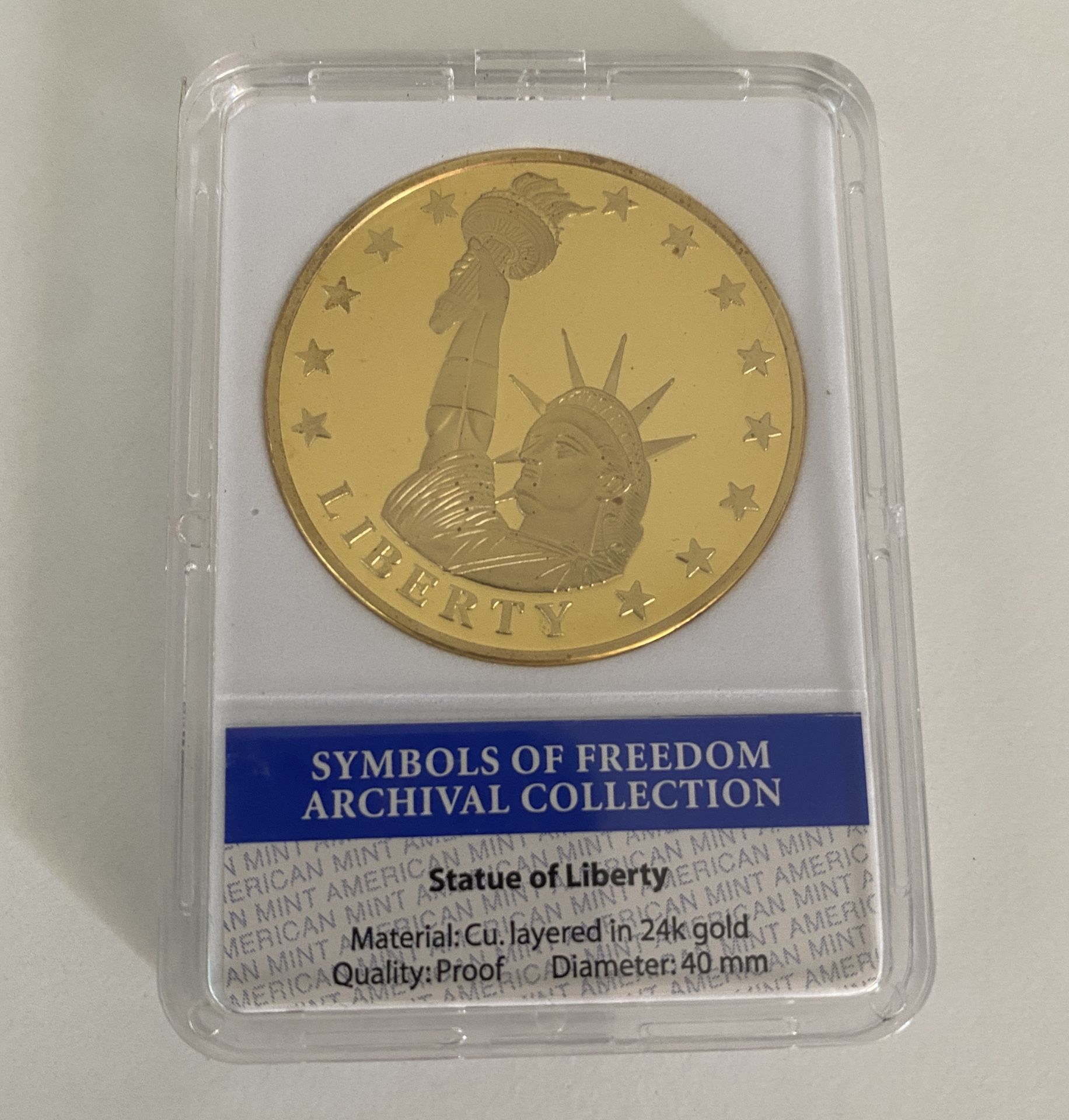 Statue of Liberty Gold Replica Coin – Archival Collection Proof – Great Condition