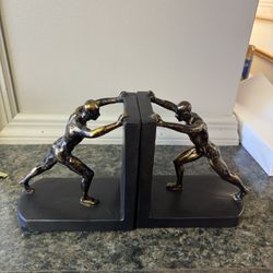 Bronze Modern Sculptural Bookends – “Pushing Figures” Design ($45 OBO)