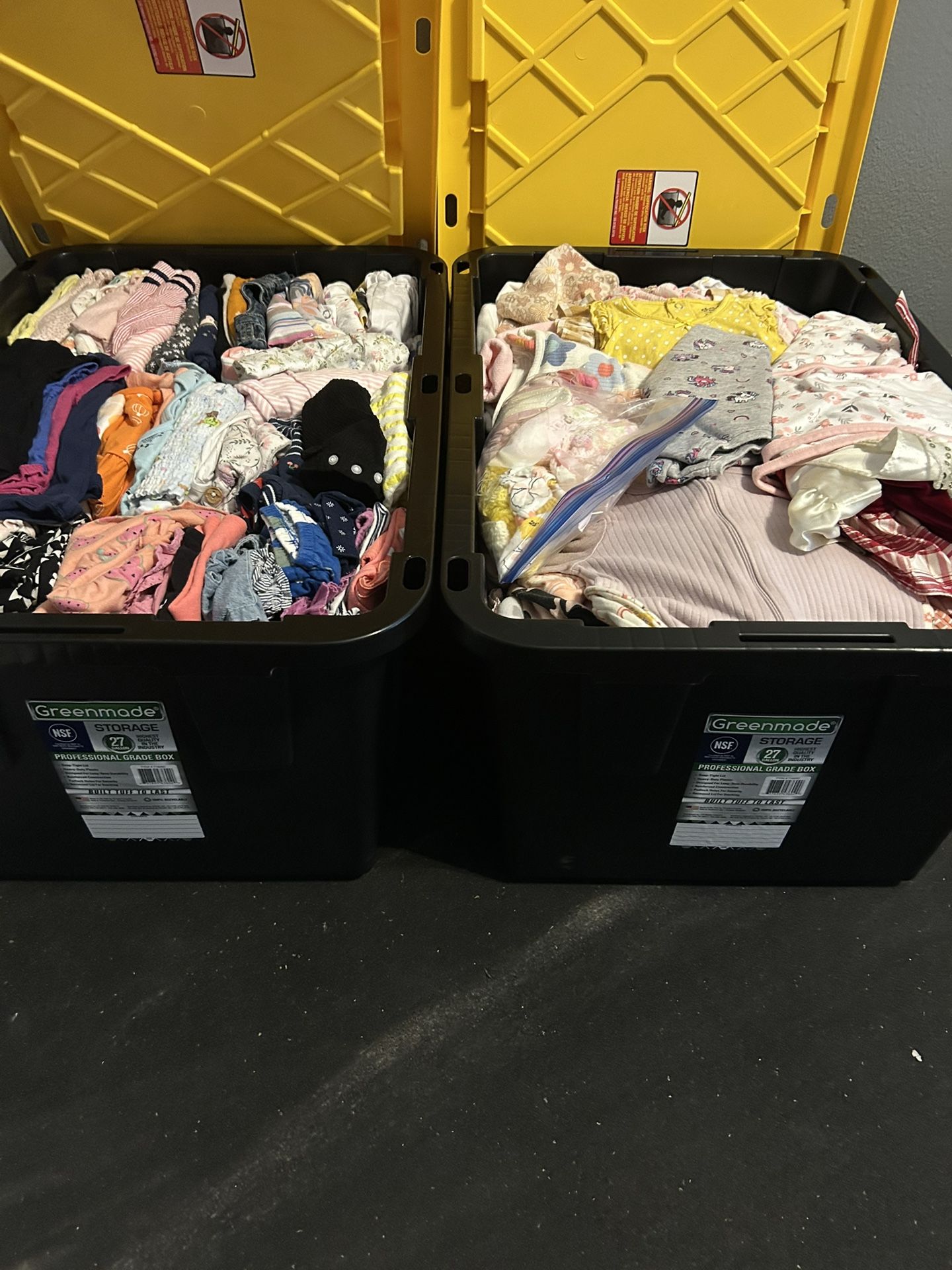 2 27 Gal Bins Of Newborn To 18m Girl Cloths