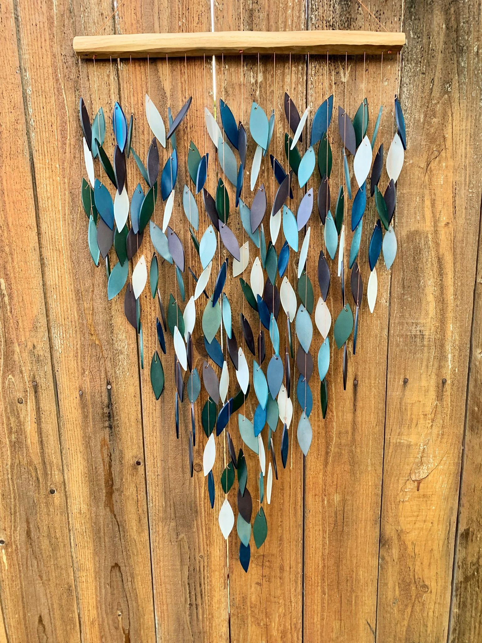 XXL Purple Blue & Green Stained Glass Driftwood Cascade Wind Chime Sun Catcher