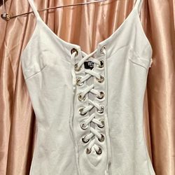 Hera Collection Knit Lace Up White Dress 