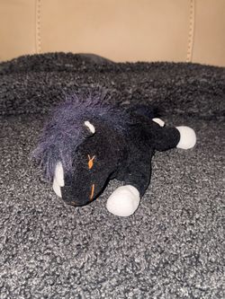 Black Horse Stuffed Animal Plush Toy Small Gray Mane Tail White Hooves