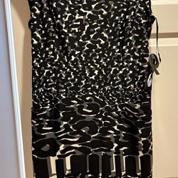 Nine West NWT Sophisticated Mid-Lengths Black Gray White Patterned Dress, 14