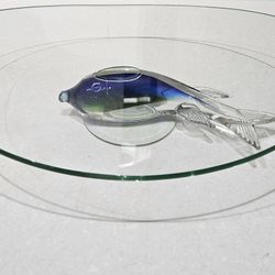 Murano Style Oval Glass Pedestal Serving Tray With Fish Base