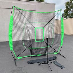 (New) $75 Baseball, Softball 7x7ft Practice (Net and Ball Tee Set) for Hitting Batting Training