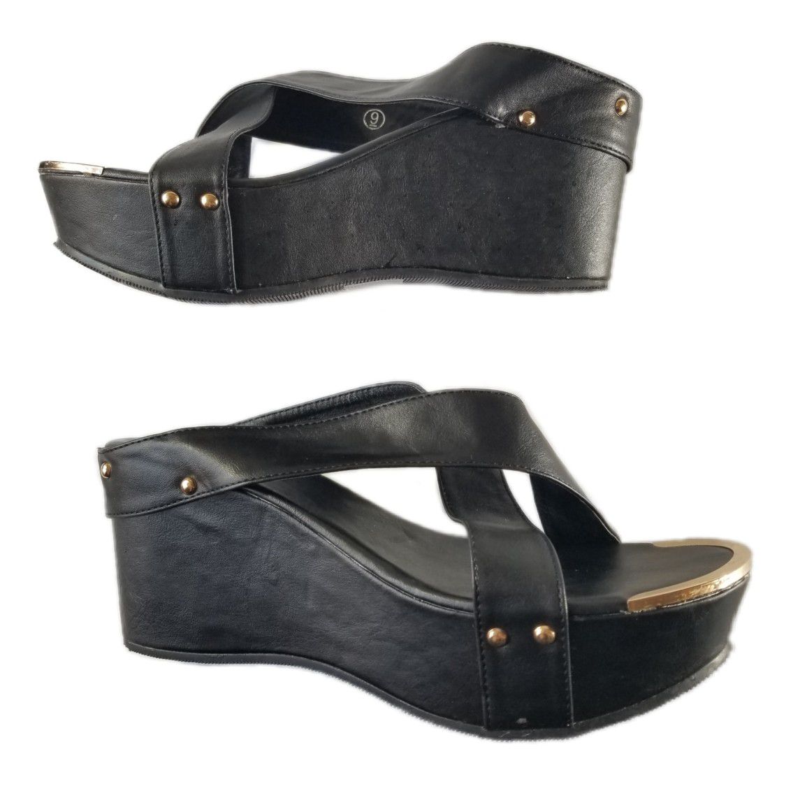 Black Platform Wedge Sandals 9