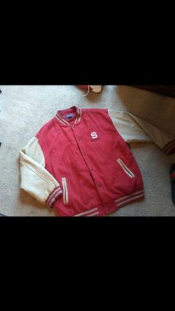 NC state varsity letterman coat leather an wool size xxl $40