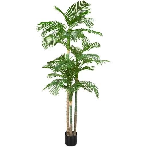 AnTing 8.5ft Tall Triple Golden Cane Palm Artificial Tree Palm Silk Tree in Plastic Sturdy Pot Large Fake Tropical Palm Plant for Indoor Outdoor Offic