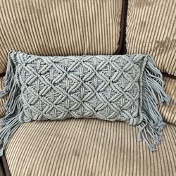 Gray Macrame Decorative Pillow