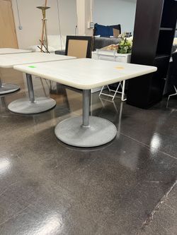 White Square Table with Metal Base