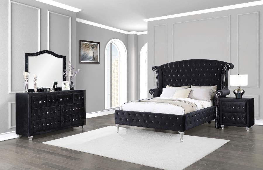 New Four Piece Queen Bedroom Set With Queen Bed Frame Dresser Mirror And Nightstand
