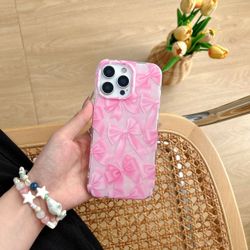 Pink Bow Print Clear iPhone Phone Case