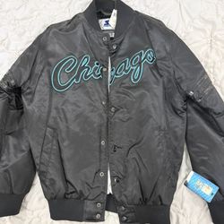 Starter Chicago Bulls Black Satin Jacket #71-04105-4  sz Medium New 