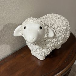Vintage Ceramic White Popcorn Texture Sheep Statue