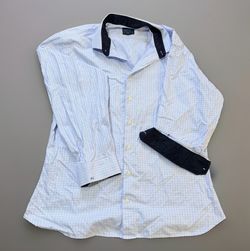 Astor & Black Custom Tailored Dress Shirt XL Blue White Plaid Contrast Collar
