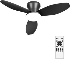 42 Inch Ceiling Fans with Lights,Low Profile Ceiling Fan with Light and Remote,Flush Mount, Dimmable LED, Reversible DC Motor - Modern Black for Bedro
