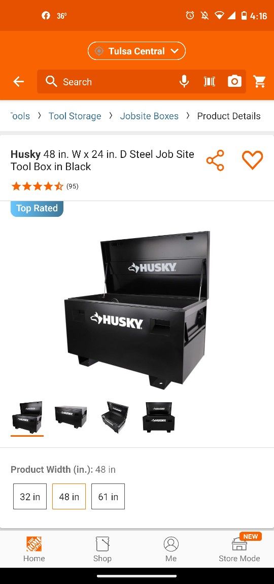 Husky 48 in. W x 24 in. D Steel Job Site Tool Box in Black