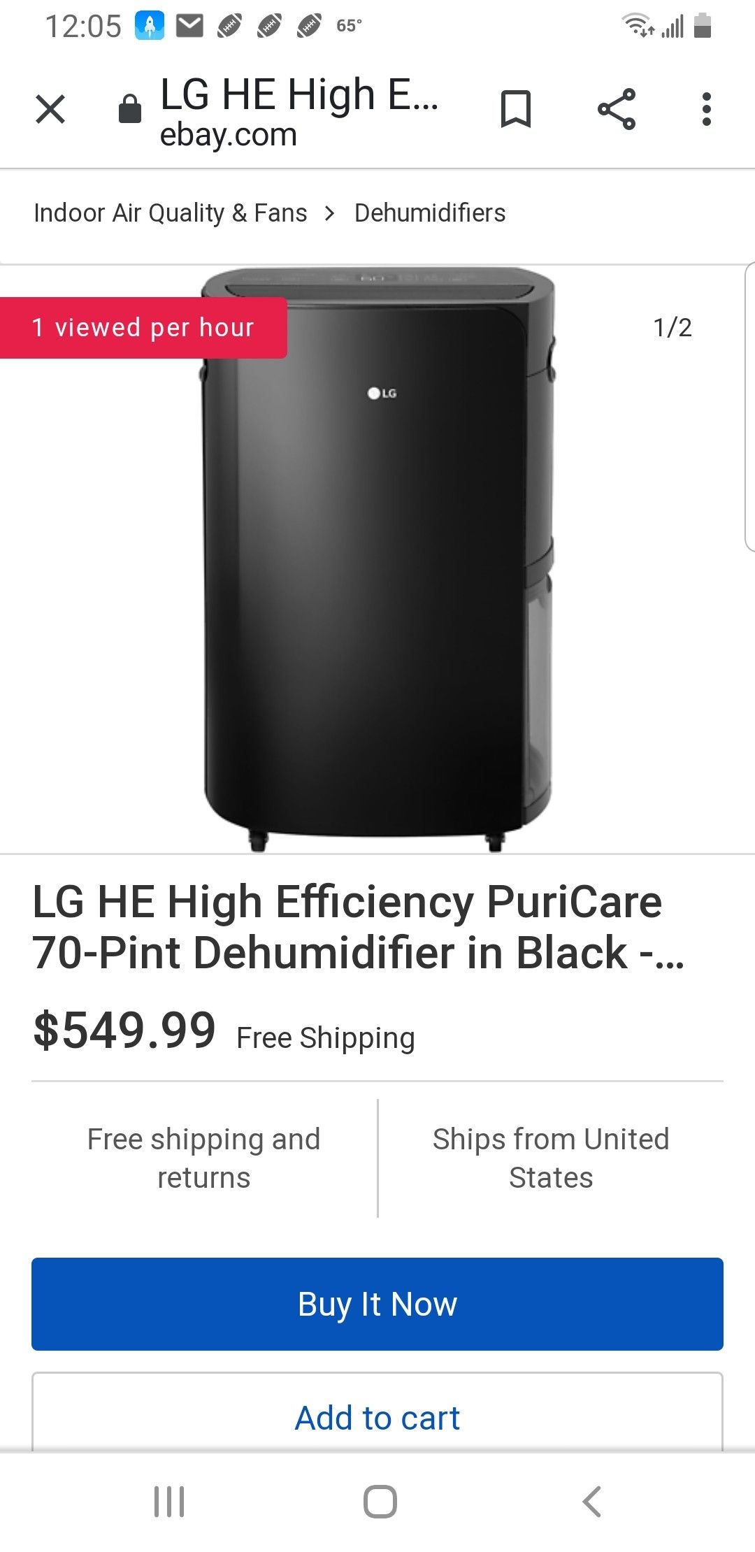 LG 70pint dehumidifier