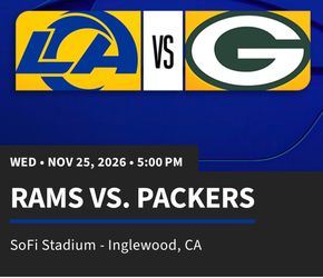 Rams vs packers November 25 Wednesday 2 tickets sec 210 & 2 tickets Sec 309