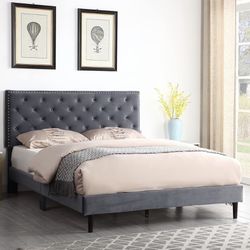 Brand new Queen Upholstered Platform Bed Frame with 48" Tall Adjustable Headboard