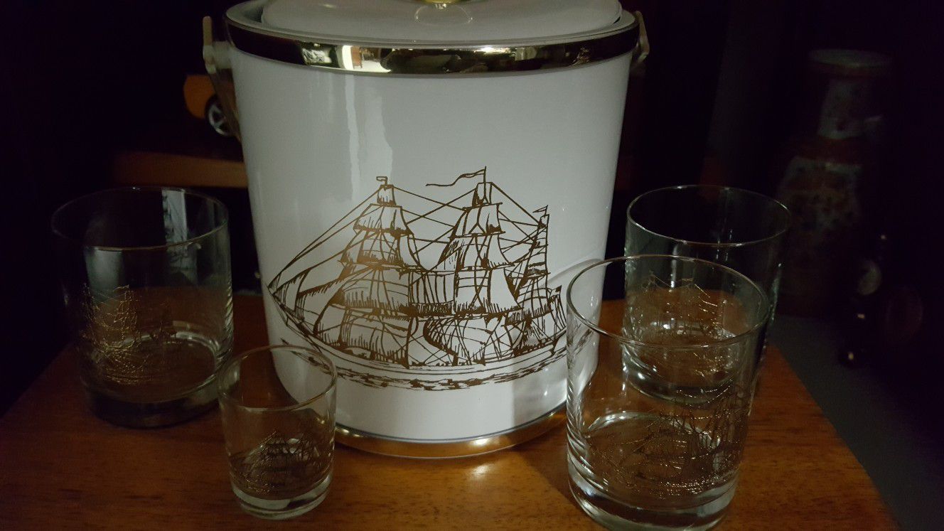 Sail Boat Ice Box and glass