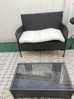 Outdoor Wicker Loveseat and Coffee Table Set