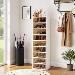 Tall Shoe Organizer Cabinet – Foldable Stackable Storage with Clear Doors