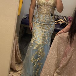 Light Blue & Gold Mermaid Dress