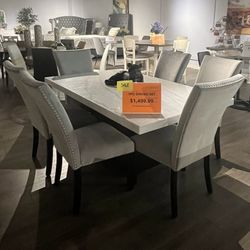 Black/white 7PC Dining Table Set