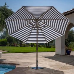 SunVilla 11’ Round Cabana Stripe Aluminum Market Umbrella In Blue NEW