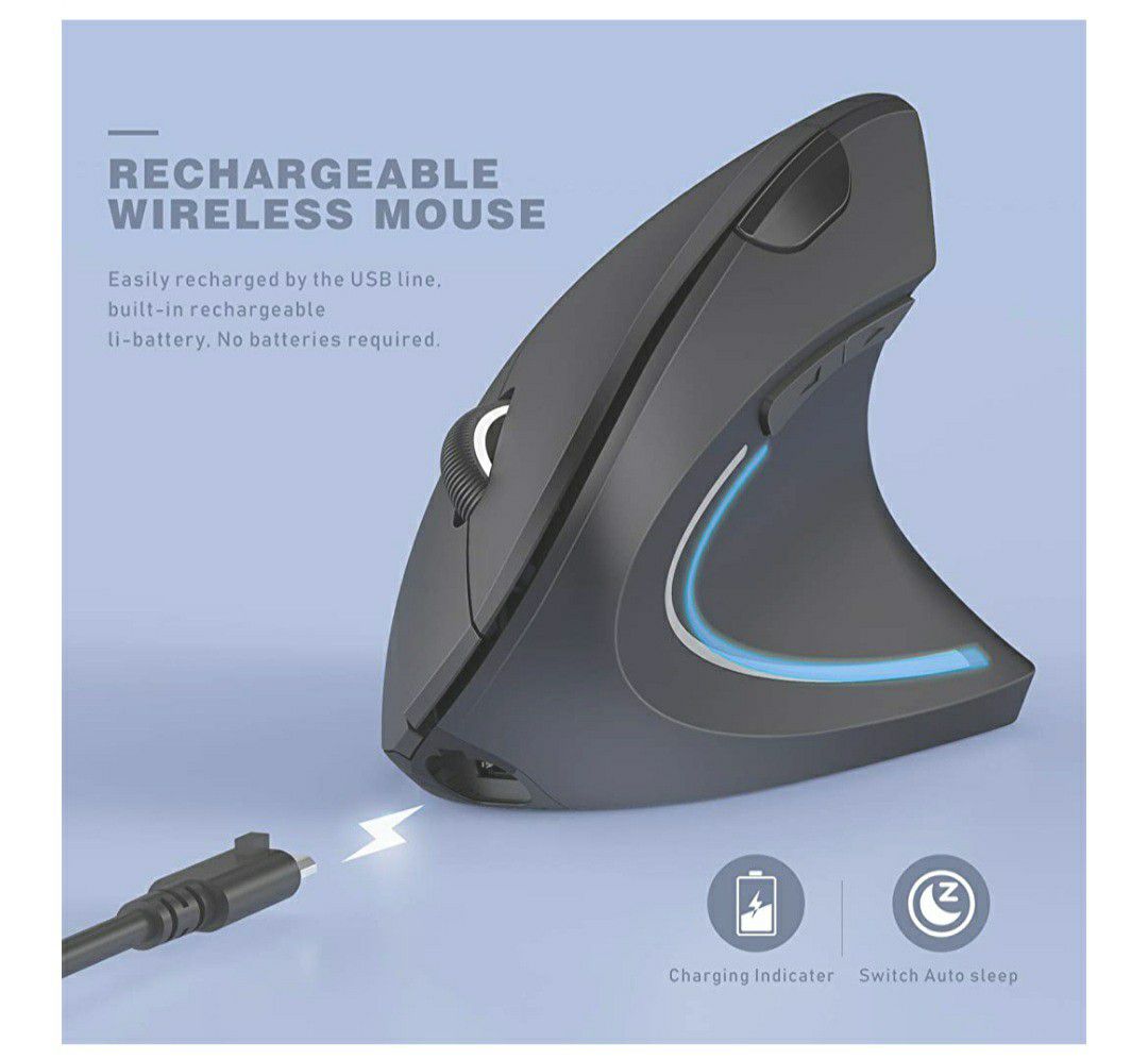 Wireless Ergonomic Mouse, Jelly Comb Rechargeable 2.4G Bluetooth Vertical Mouse Switch to 3 Devices Optical Mice with 6 Buttons 3 Adjustable