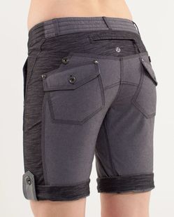 Lululemon Ride On Bermuda Shorts Black Fossil Gray Pockets Roll Tab Womens XS/S