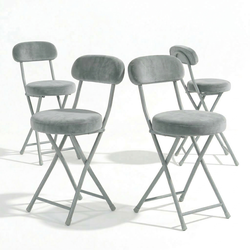 Homy Casa Ernst 4PC Faux Fur Upholstered Folding Chair Padded Seat Space Saving Foldable Accent Chair, Grey