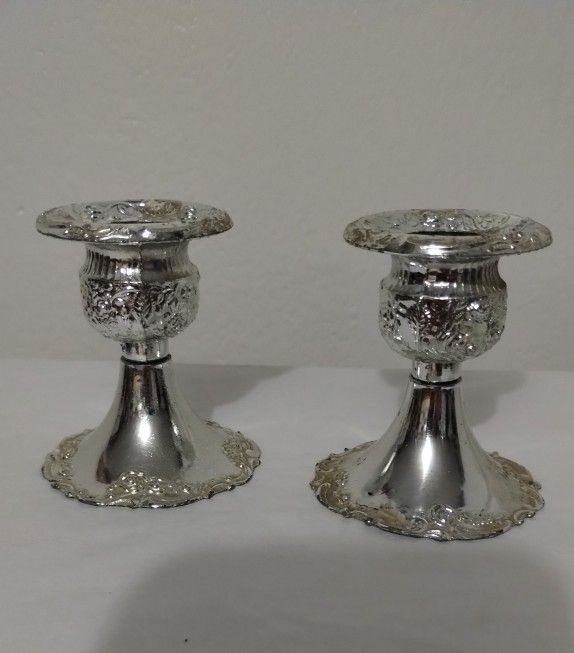 BRAMA SILVER PLATED CANDLESTICK SET OF 2 / 3" - Z997