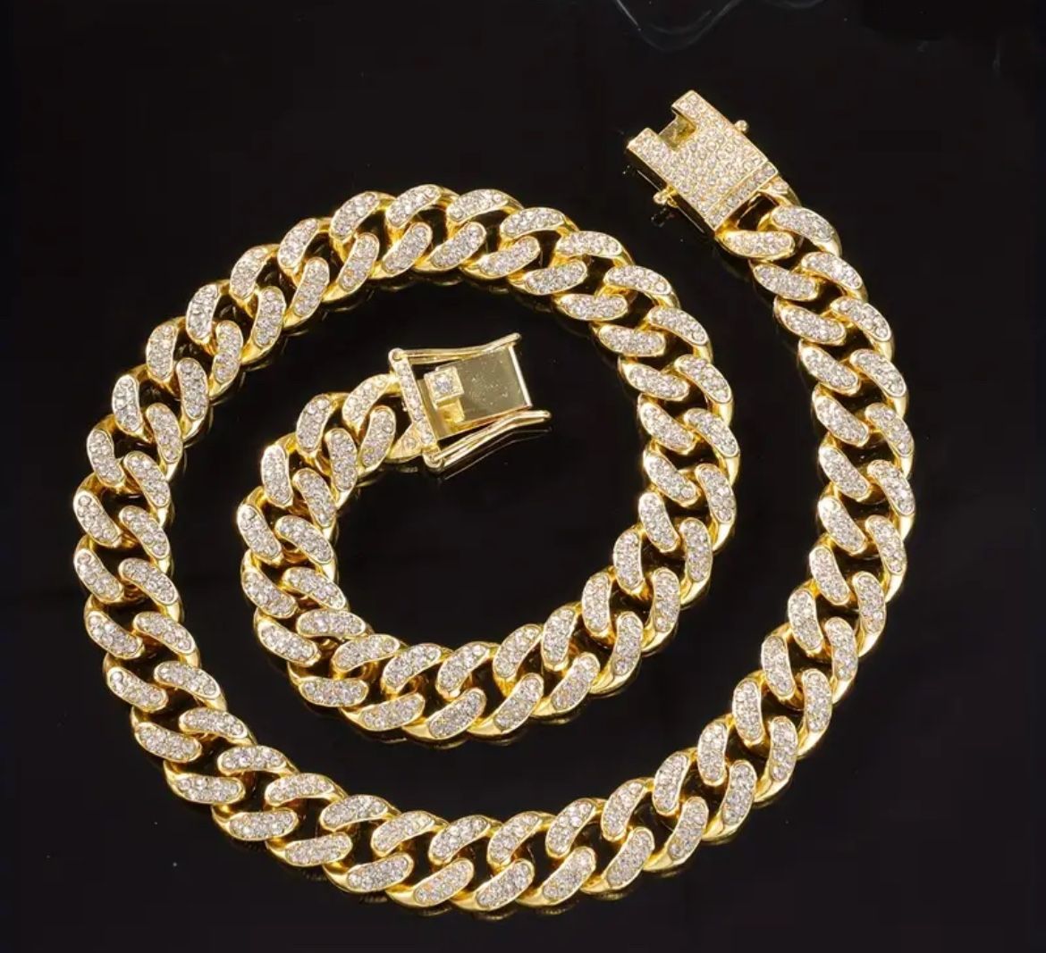 Iced Out Miami Cuban Chain Link Chain Gold Color 8 IN Inch 20 CM bracelet New