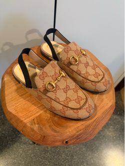 Gucci Designer Beige and Black Kids Slingback Loafers