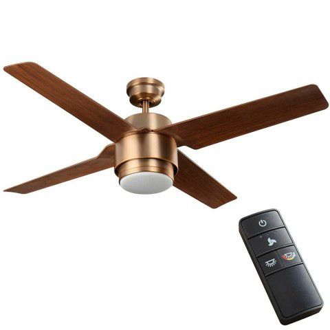 Home Decorators Collection Dinton 52 In. White Color Changing Integrated LED Matte Brass Outdoor Ceiling Fan With Light Kit And Remote Control