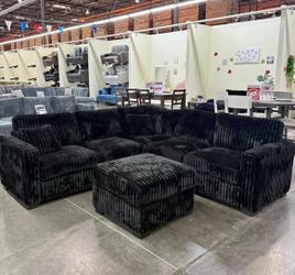 Corduroy sectional sofa with ottoman
