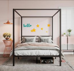 🛏️ Queen Canopy Bed + Mattress + 8-Drawer Dresser — $200