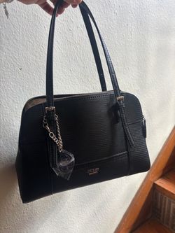 Guess Huntley Medium Cali Satchel Handbag – Black Lizard Embossed